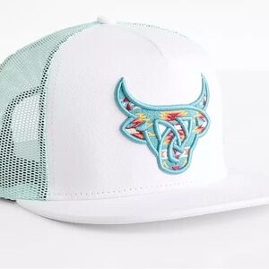 Lost Calf White and Teal Mesh Trucker Cap